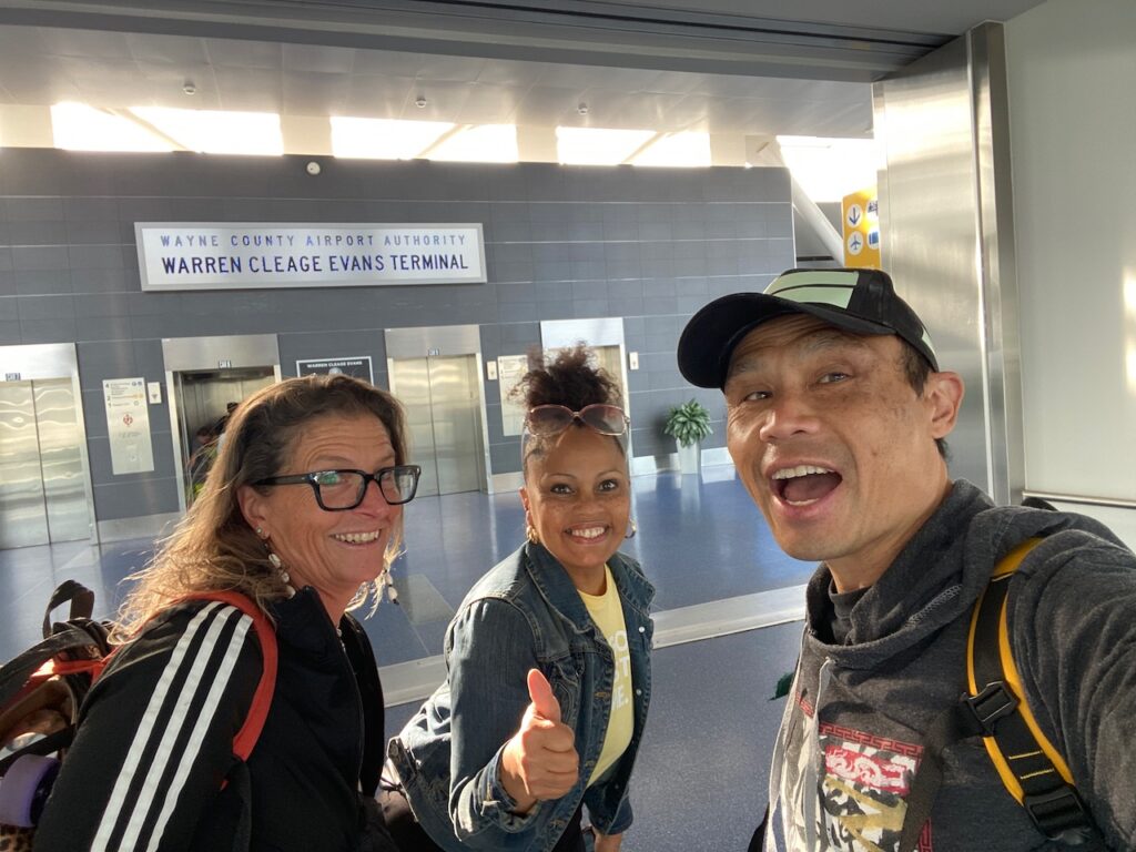 Tracy Sonja and Riki at the Detroit Airport