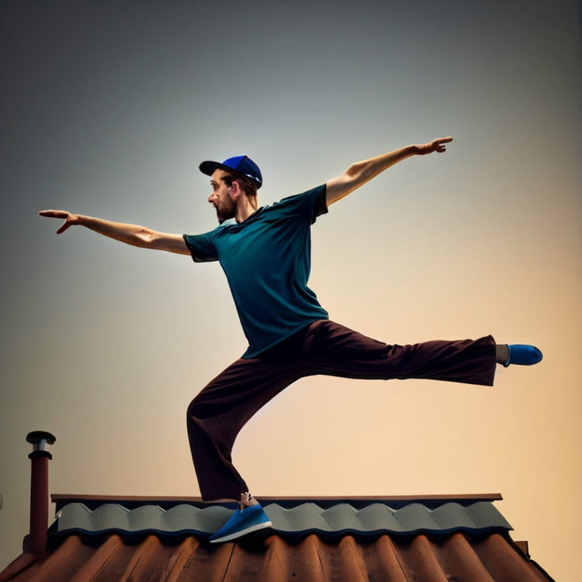 AI image of dancer roofer athlete generated by Adobe Express