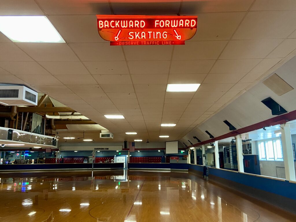 sign at Oaks park rink